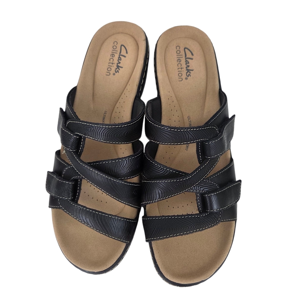 Clarks Merliah Karli Leather Slip On Sandals NEW Black Womens 8 Comfort Mule - Picture 7 of 10